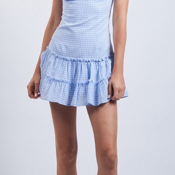 Blue Gingham Dress with Ruffle Hem - Picture 3 of 6